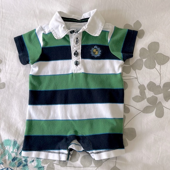Old Navy striped short romper with collar. Size 0-3 months. - Picture 1 of 5